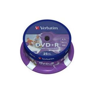 VERBATIM 43539  DVD+R AZO INKJET WIDE PRINTABLE 4,7GB 16X 25 LI CAKEBOX