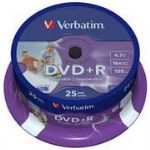 VERBATIM 43539  DVD+R AZO INKJET WIDE PRINTABLE 4,7GB 16X 25 LI CAKEBOX